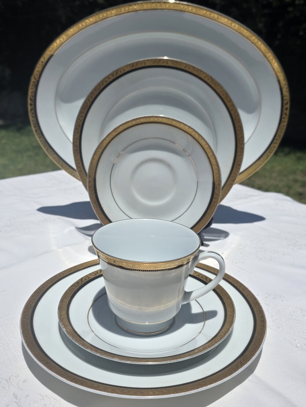Noritake Regent Gold 4332 Fine China Lot - Platter, Plates, Cups